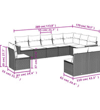 10-tlg. Garten-Sofagarnitur mit Kissen Schwarz Poly Rattan