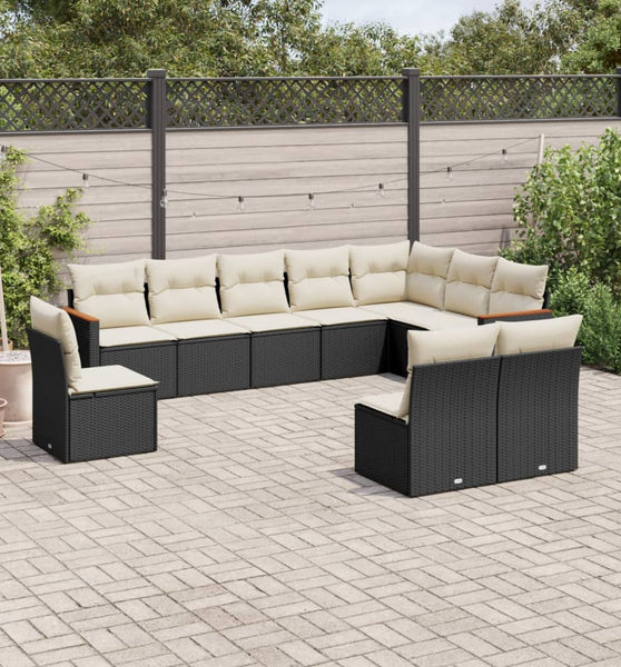 10-tlg. Garten-Sofagarnitur mit Kissen Schwarz Poly Rattan