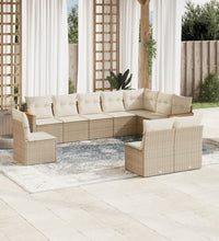 10-tlg. Garten-Sofagarnitur mit Kissen Beige Poly Rattan