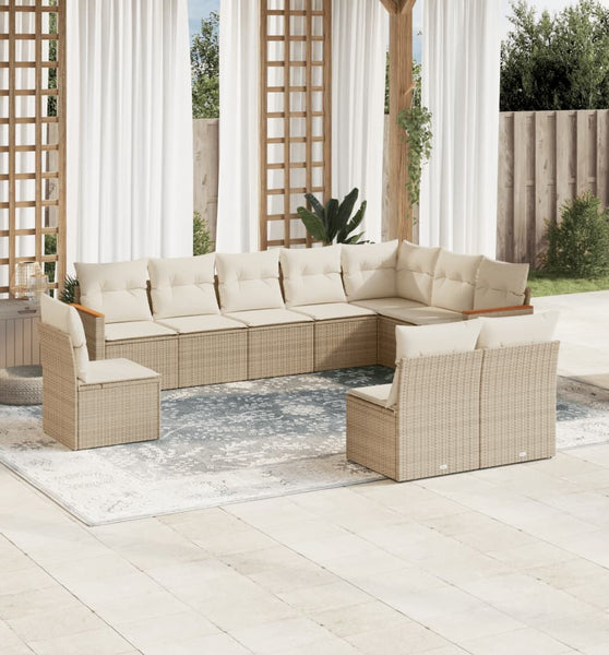 10-tlg. Garten-Sofagarnitur mit Kissen Beige Poly Rattan