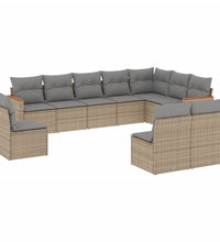10-tlg. Garten-Sofagarnitur mit Kissen Beige Poly Rattan
