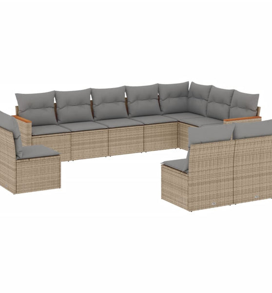10-tlg. Garten-Sofagarnitur mit Kissen Beige Poly Rattan