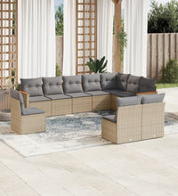 10-tlg. Garten-Sofagarnitur mit Kissen Beige Poly Rattan