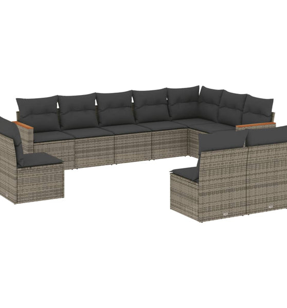 10-tlg. Garten-Sofagarnitur mit Kissen Grau Poly Rattan