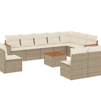11-tlg. Garten-Sofagarnitur mit Kissen Beige Poly Rattan