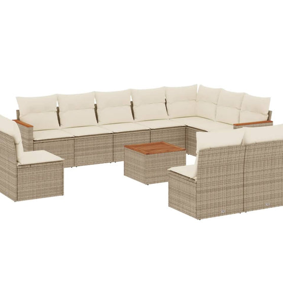 11-tlg. Garten-Sofagarnitur mit Kissen Beige Poly Rattan