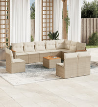 11-tlg. Garten-Sofagarnitur mit Kissen Beige Poly Rattan