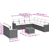 10-tlg. Garten-Sofagarnitur mit Kissen Schwarz Poly Rattan