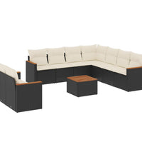 10-tlg. Garten-Sofagarnitur mit Kissen Schwarz Poly Rattan