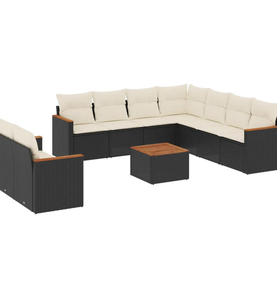 10-tlg. Garten-Sofagarnitur mit Kissen Schwarz Poly Rattan