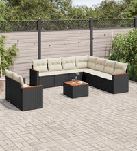 10-tlg. Garten-Sofagarnitur mit Kissen Schwarz Poly Rattan