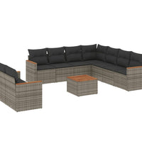 10-tlg. Garten-Sofagarnitur mit Kissen Grau Poly Rattan