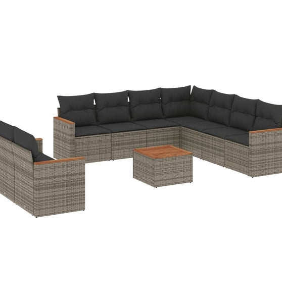10-tlg. Garten-Sofagarnitur mit Kissen Grau Poly Rattan