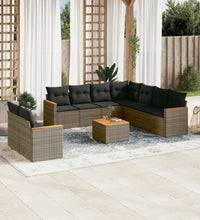 10-tlg. Garten-Sofagarnitur mit Kissen Grau Poly Rattan