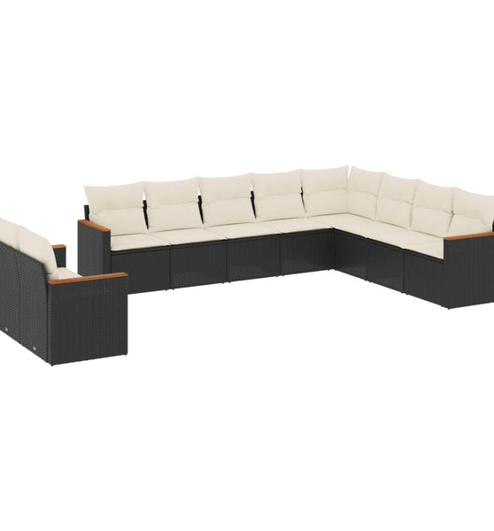 10-tlg. Garten-Sofagarnitur mit Kissen Schwarz Poly Rattan