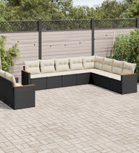 10-tlg. Garten-Sofagarnitur mit Kissen Schwarz Poly Rattan