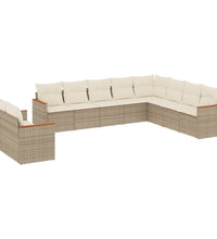 10-tlg. Garten-Sofagarnitur mit Kissen Beige Poly Rattan
