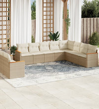 10-tlg. Garten-Sofagarnitur mit Kissen Beige Poly Rattan