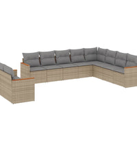 10-tlg. Garten-Sofagarnitur mit Kissen Beige Poly Rattan