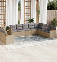 10-tlg. Garten-Sofagarnitur mit Kissen Beige Poly Rattan