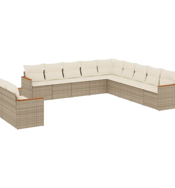 11-tlg. Garten-Sofagarnitur mit Kissen Beige Poly Rattan