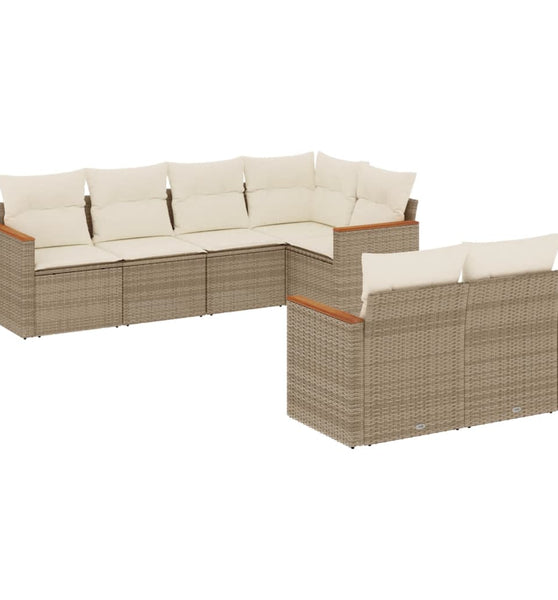 7-tlg. Garten-Sofagarnitur mit Kissen Beige Poly Rattan