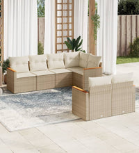 7-tlg. Garten-Sofagarnitur mit Kissen Beige Poly Rattan