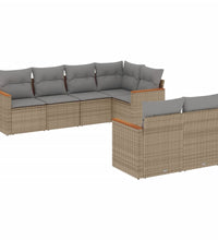 7-tlg. Garten-Sofagarnitur mit Kissen Beige Poly Rattan