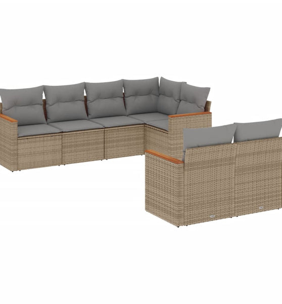 7-tlg. Garten-Sofagarnitur mit Kissen Beige Poly Rattan