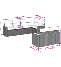 7-tlg. Garten-Sofagarnitur mit Kissen Beige Poly Rattan
