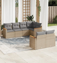 7-tlg. Garten-Sofagarnitur mit Kissen Beige Poly Rattan