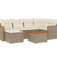 7-tlg. Garten-Sofagarnitur mit Kissen Beige Poly Rattan