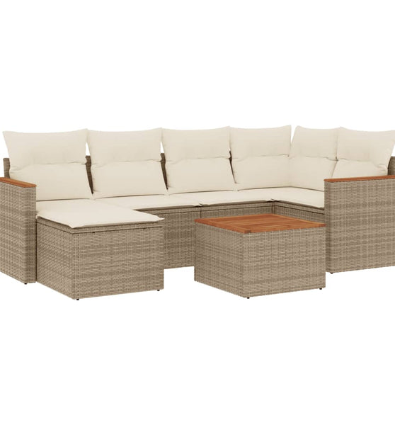 7-tlg. Garten-Sofagarnitur mit Kissen Beige Poly Rattan