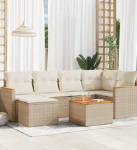 7-tlg. Garten-Sofagarnitur mit Kissen Beige Poly Rattan