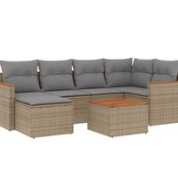 7-tlg. Garten-Sofagarnitur mit Kissen Beige Poly Rattan