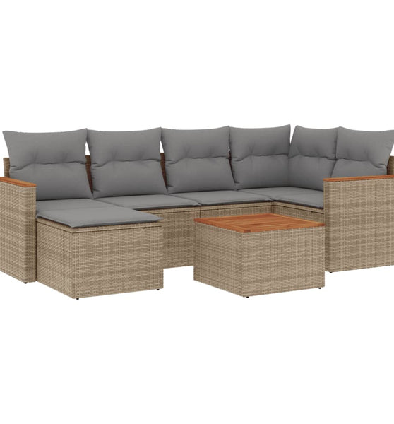 7-tlg. Garten-Sofagarnitur mit Kissen Beige Poly Rattan