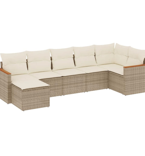 7-tlg. Garten-Sofagarnitur mit Kissen Beige Poly Rattan