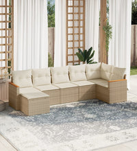 7-tlg. Garten-Sofagarnitur mit Kissen Beige Poly Rattan