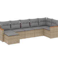 7-tlg. Garten-Sofagarnitur mit Kissen Beige Poly Rattan