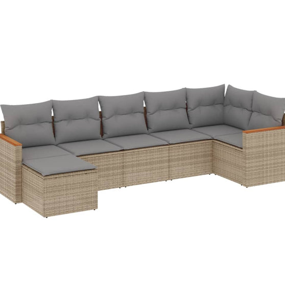 7-tlg. Garten-Sofagarnitur mit Kissen Beige Poly Rattan