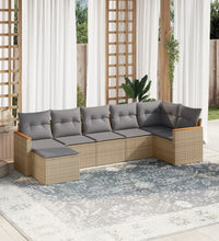 7-tlg. Garten-Sofagarnitur mit Kissen Beige Poly Rattan