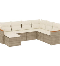 7-tlg. Garten-Sofagarnitur mit Kissen Beige Poly Rattan