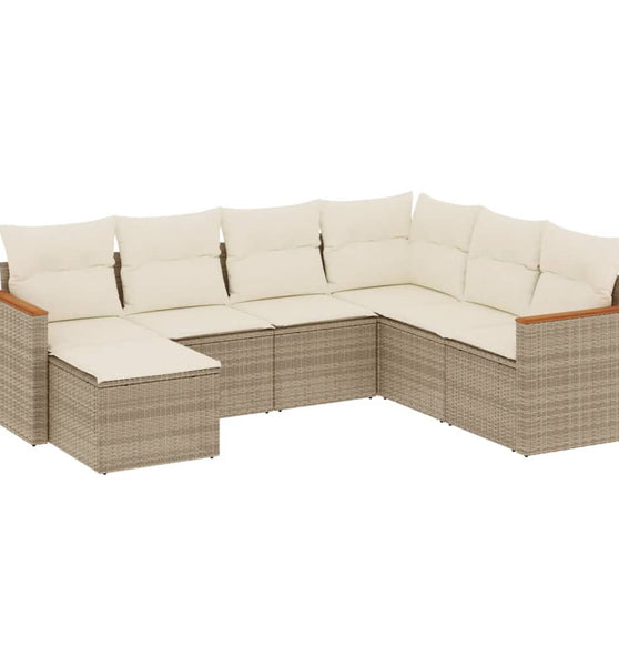 7-tlg. Garten-Sofagarnitur mit Kissen Beige Poly Rattan
