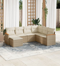 7-tlg. Garten-Sofagarnitur mit Kissen Beige Poly Rattan