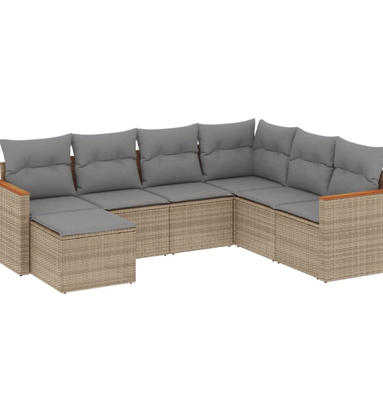 7-tlg. Garten-Sofagarnitur mit Kissen Beige Poly Rattan