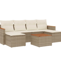7-tlg. Garten-Sofagarnitur mit Kissen Beige Poly Rattan