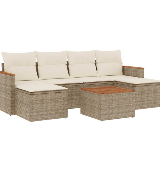 7-tlg. Garten-Sofagarnitur mit Kissen Beige Poly Rattan