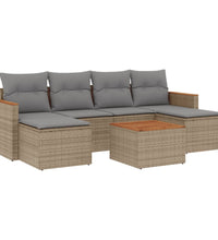 7-tlg. Garten-Sofagarnitur mit Kissen Beige Poly Rattan