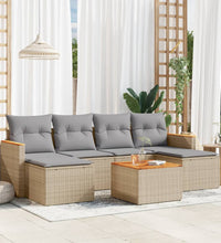 7-tlg. Garten-Sofagarnitur mit Kissen Beige Poly Rattan