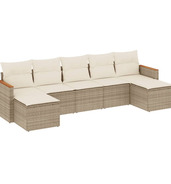 7-tlg. Garten-Sofagarnitur mit Kissen Beige Poly Rattan